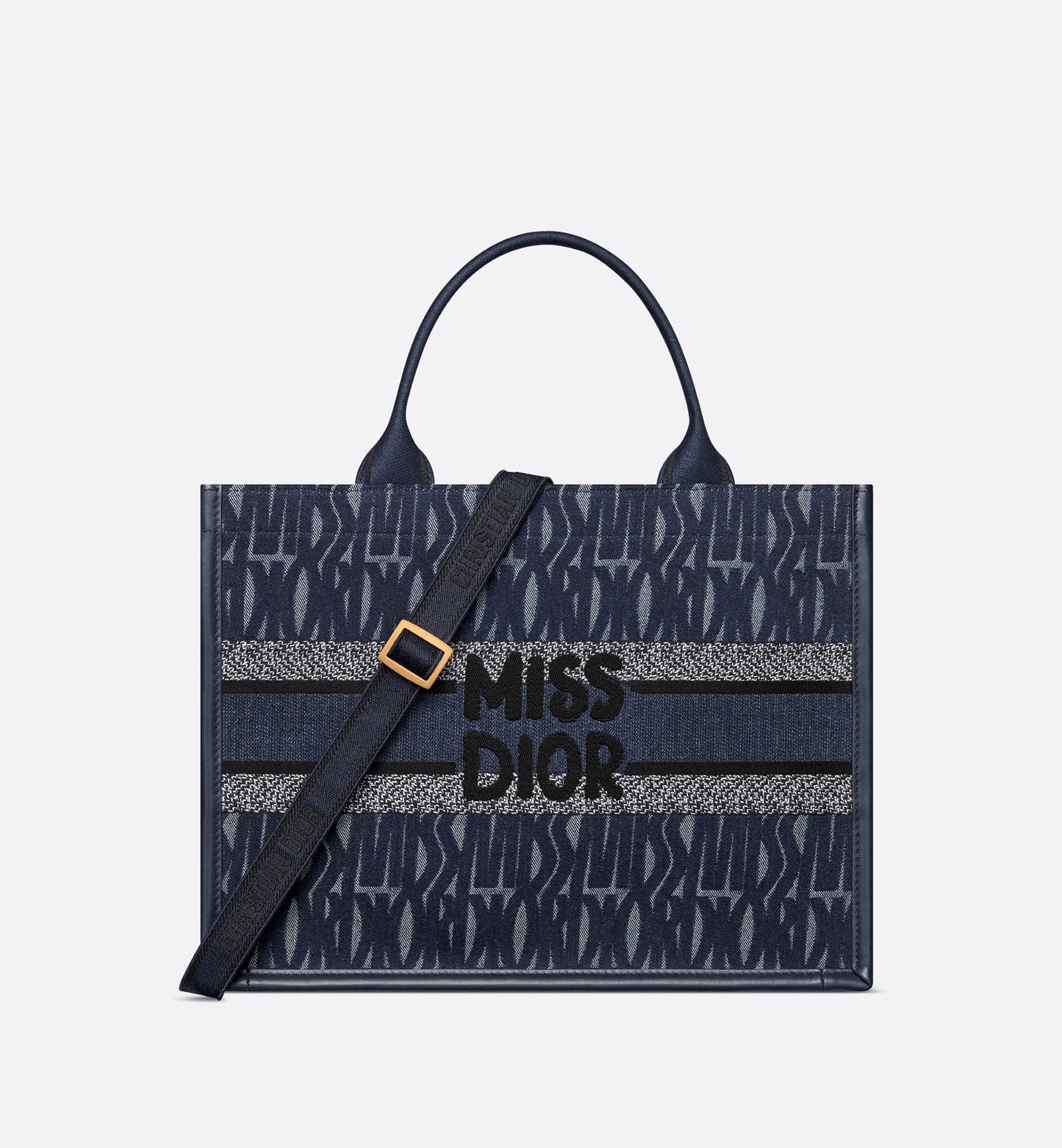 Medium Luxury Dior Book Tote Blue Miss Luxury Dior Allover Embroidered Denim