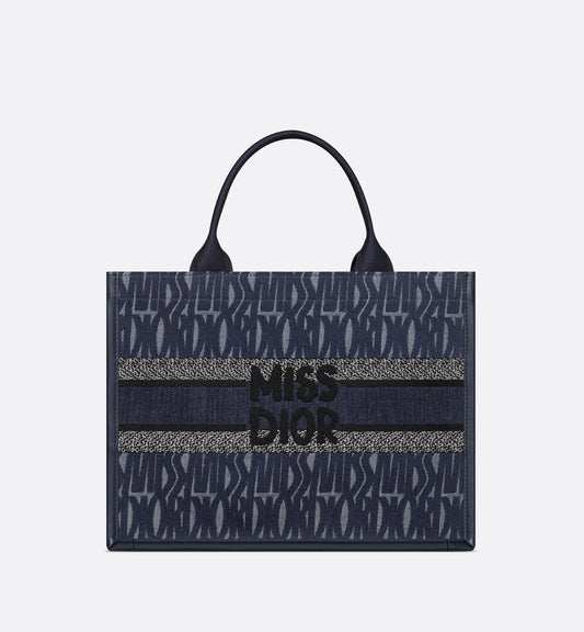 Medium Luxury Dior Book Tote Blue Miss Luxury Dior Allover Embroidered Denim