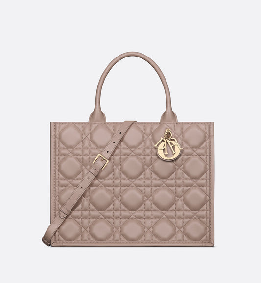 Medium Luxury Dior Book Tote Warm Taupe Macrocannage Calfskin (36.5 X 28 X 16.5 Cm)