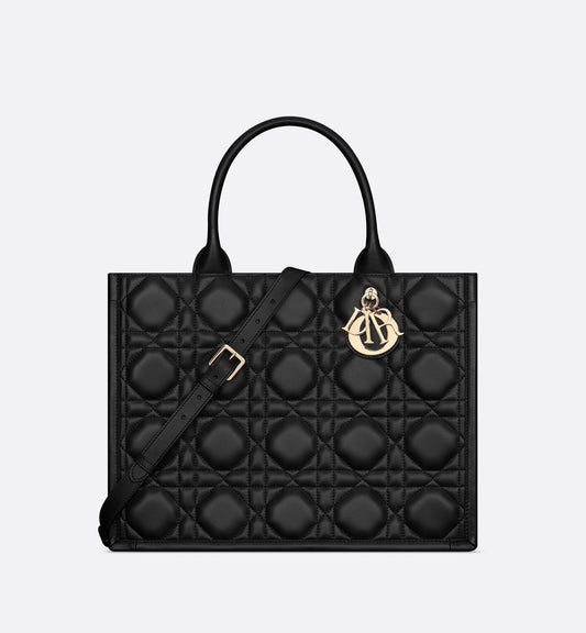 Medium Luxury Dior Book Tote Black Macrocannage Calfskin
