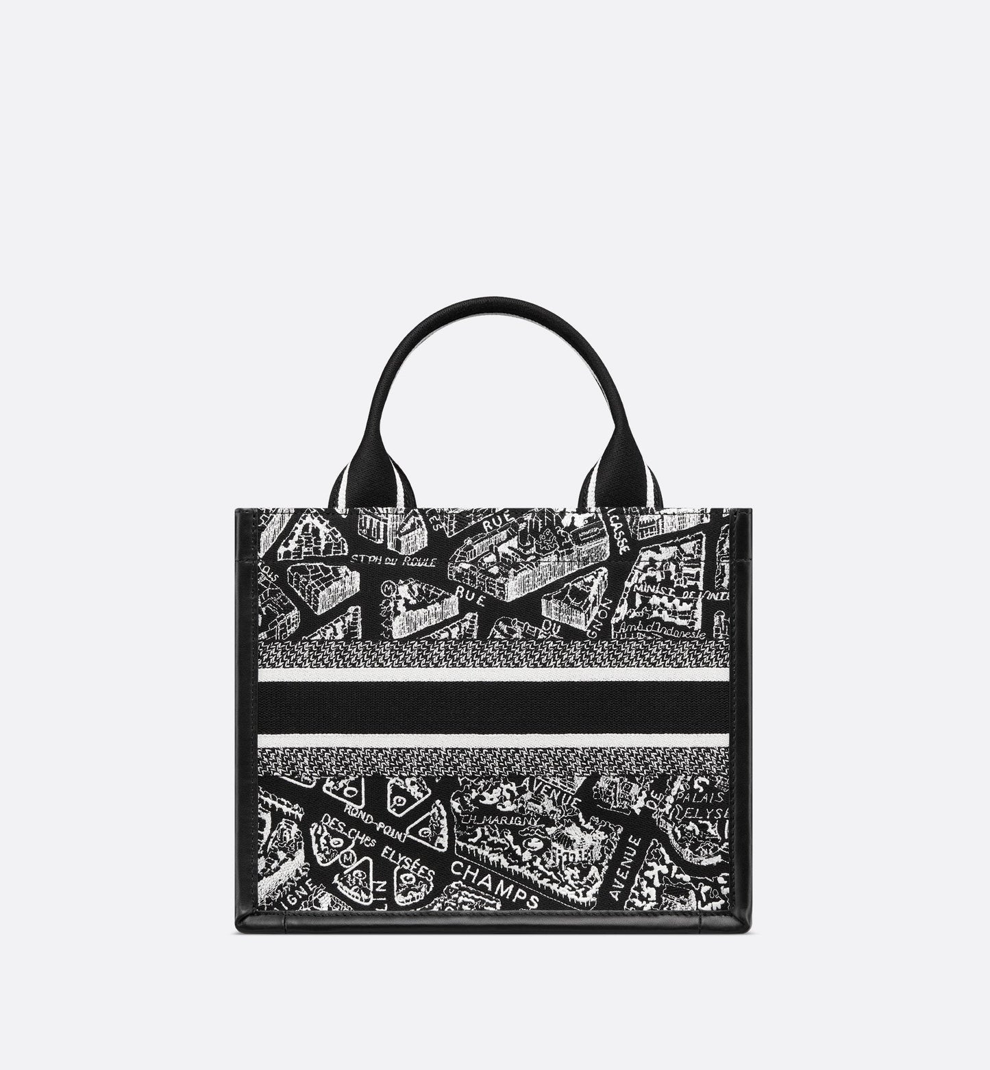 Small Luxury Dior Book Tote Black And White Plan De Paris Embroidery With Black Calfskin