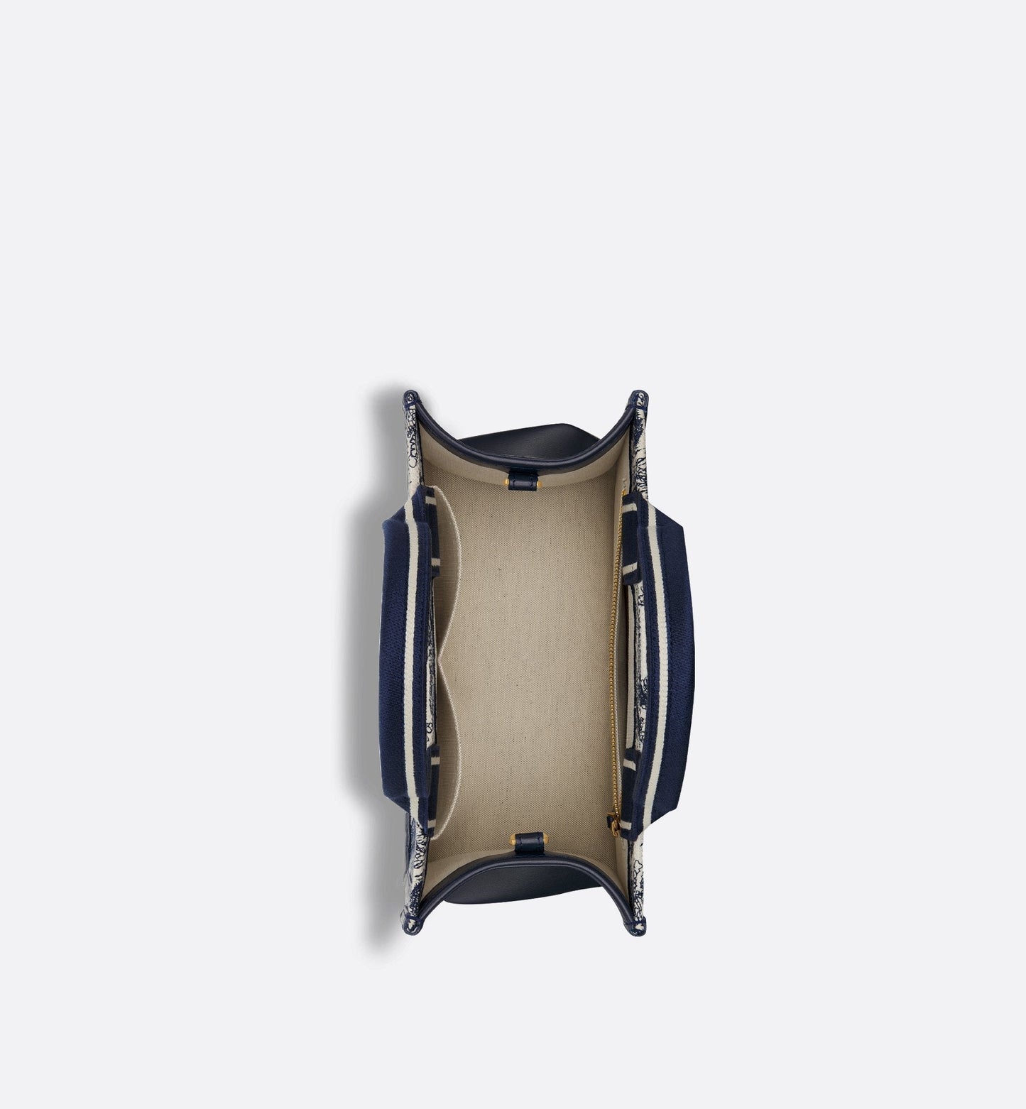 Small Luxury Dior Book Tote White And Navy Blue Toile De Jouy Sauvage Embroidery With Navy Blue Calfskin