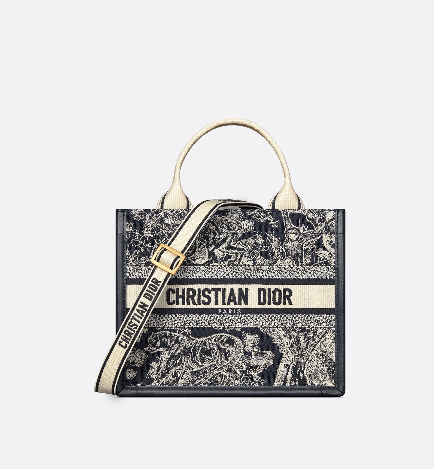 Small Luxury Dior Book Tote Blue And Ecru Toile De Jouy Reverse Embroidery And Blue Calfskin