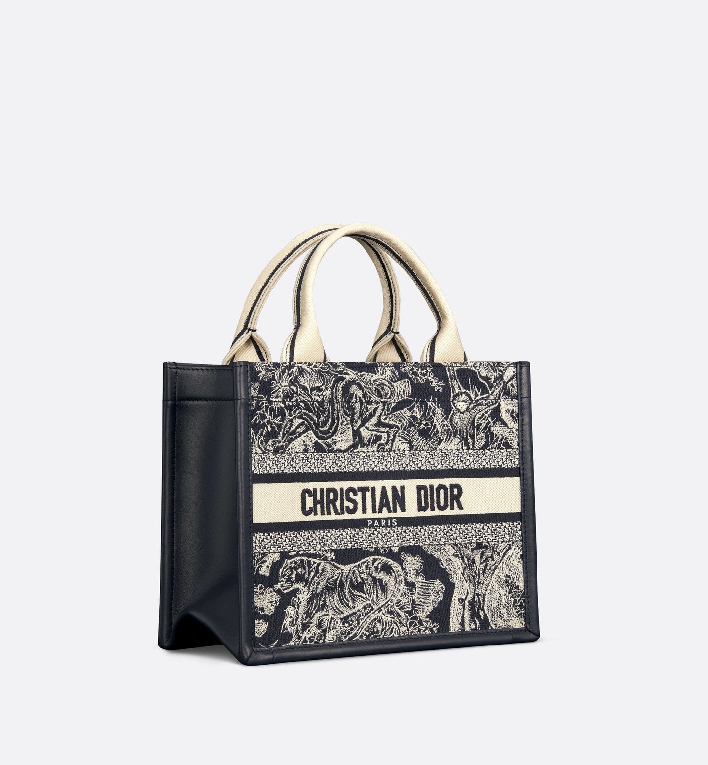 Small Luxury Dior Book Tote Blue And Ecru Toile De Jouy Reverse Embroidery And Blue Calfskin