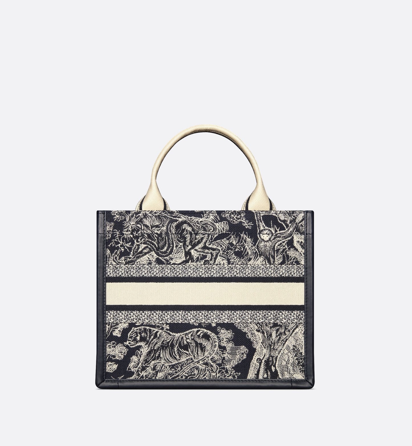 Small Luxury Dior Book Tote Blue And Ecru Toile De Jouy Reverse Embroidery And Blue Calfskin