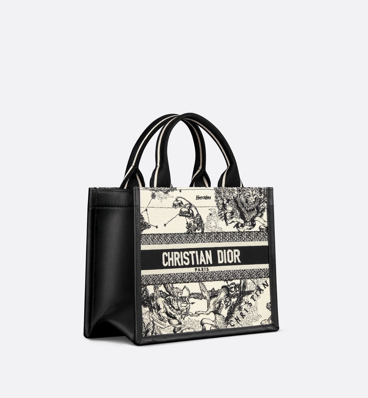 Small Luxury Dior Book Tote Latte And Black Luxury Dior Zodiac Embroidery With Black Calfskin