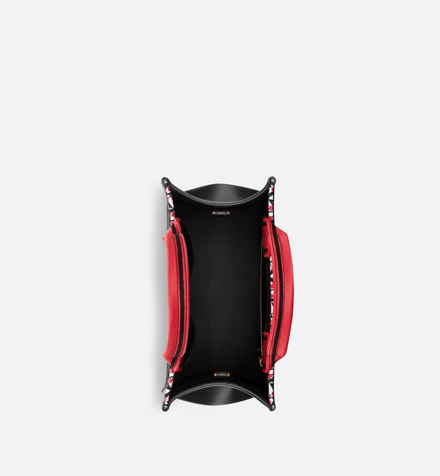 Luxury Dioramour Small Luxury Dior Book Tote White Black And Red Luxury Dior Lily Of The Valley Embroidery With Black Calfskin