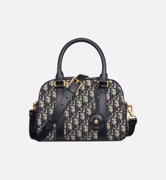 Medium D-Vibe Bowling Bag Blue Luxury Dior Oblique Jacquard