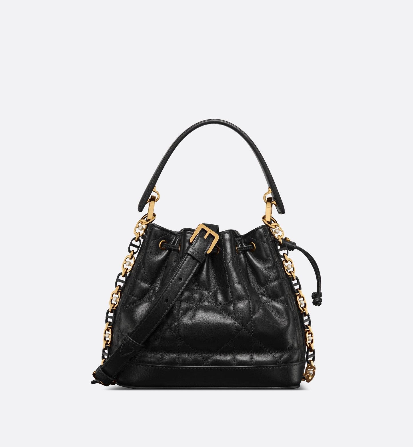 Small Luxury Dior Jolie Bucket Bag Black Macrocannage Lambskin And Calfskin