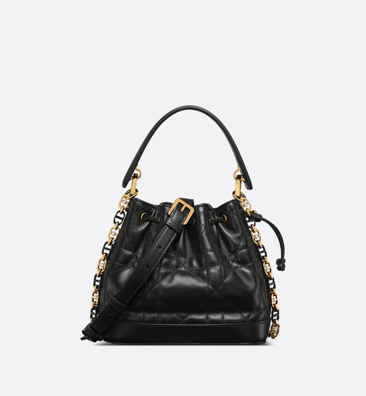 Small Luxury Dior Jolie Bucket Bag Black Macrocannage Lambskin And Calfskin