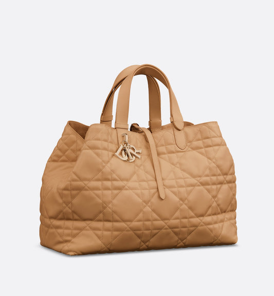 Large Luxury Dior Toujours Bag Medium Tan Macrocannage Calfskin