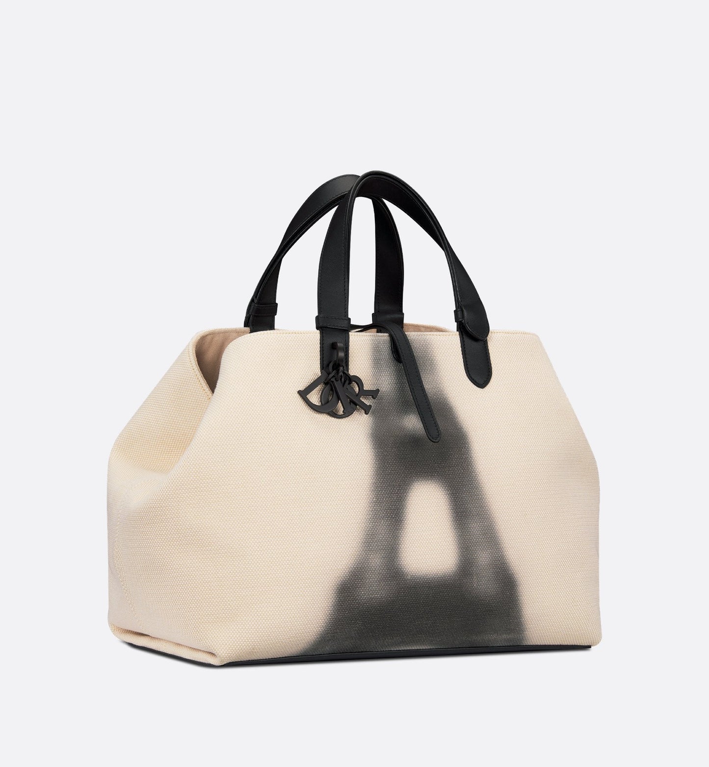 Large Luxury Dior Toujours Bag Latte And Black Canvas With Eiffel Tower Print