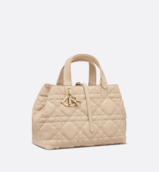 Medium Luxury Dior Toujours Bag Powder Beige Macrocannage Calfskin