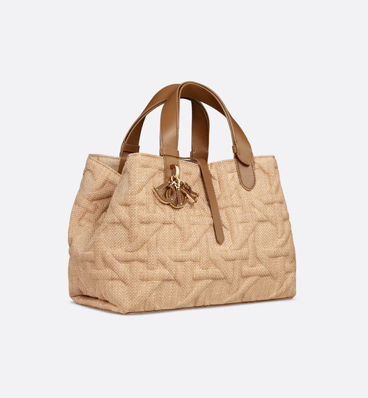 Medium Luxury Dior Toujours Bag Beige Graphic Cannage Raffia