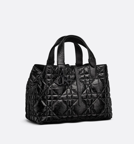 Medium Luxury Dior Toujours Bag Black Macrocannage Crinkled Calfskin