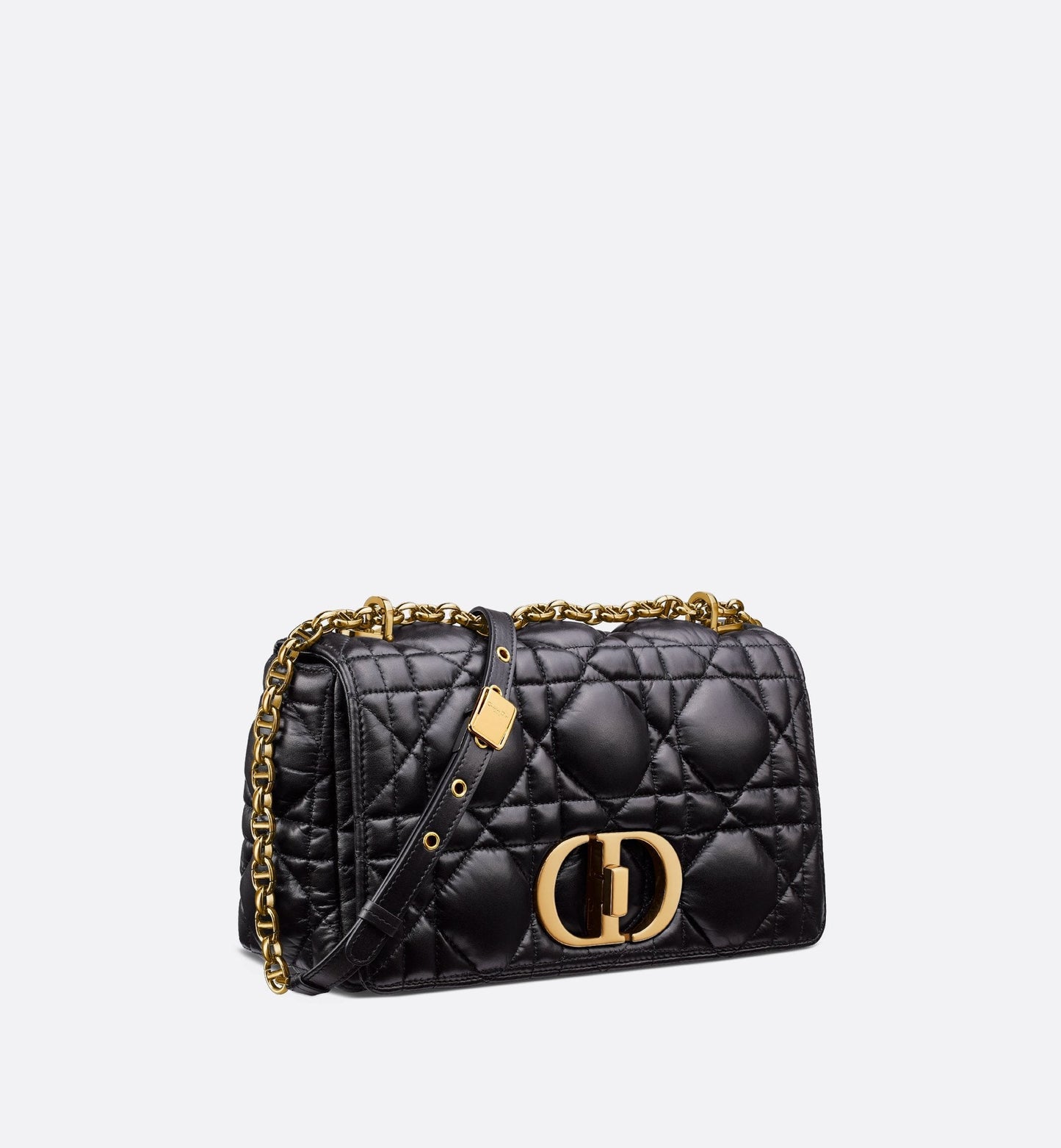 Medium Luxury Dior Caro Bag Black Quilted Macrocannage Calfskin