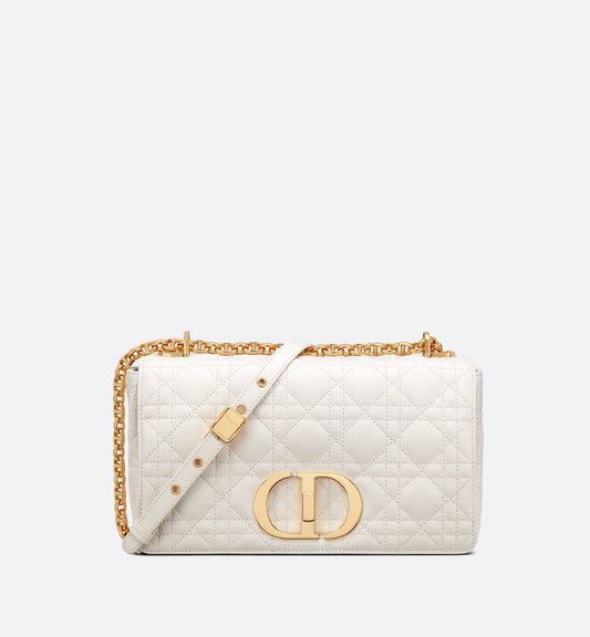 Medium Luxury Dior Caro Bag Ivory Cannage Supple Calfskin And Lambskin