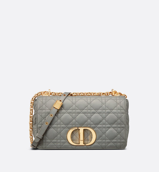 Medium Luxury Dior Caro Bag Stone Gray Cannage Supple Calfskin And Lambskin