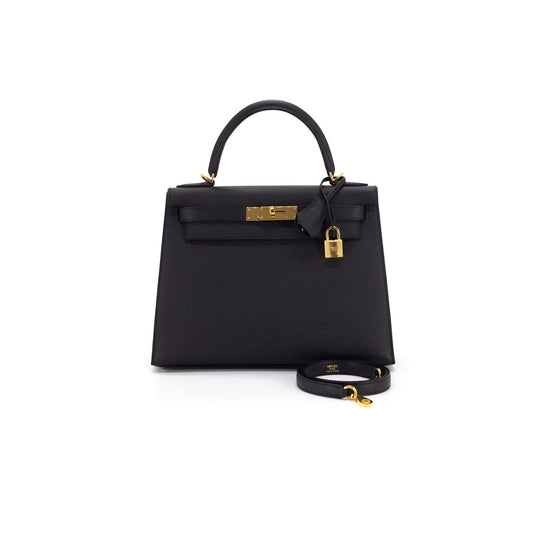 Luxury Hermes Kelly 28 Noir epsom sellier - Y Stamp