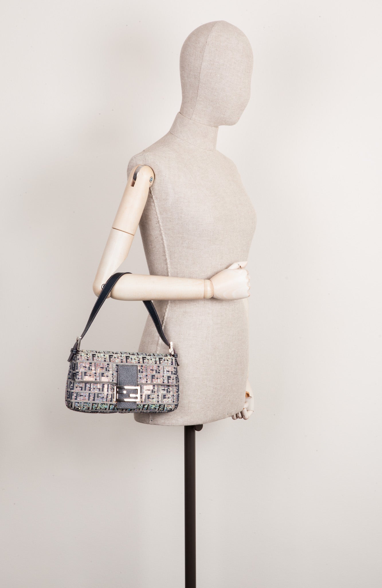 Luxury Fendi Zucchino Crystal Baguette Bag