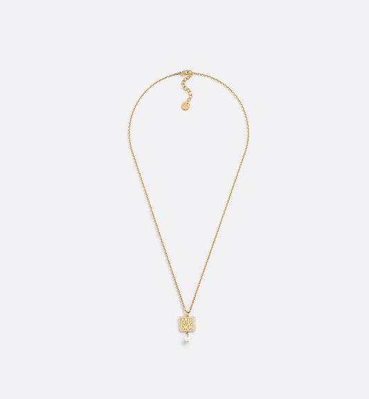 Miss Luxury Dior Necklace Gold Finish Metal And A White Resin Pearl