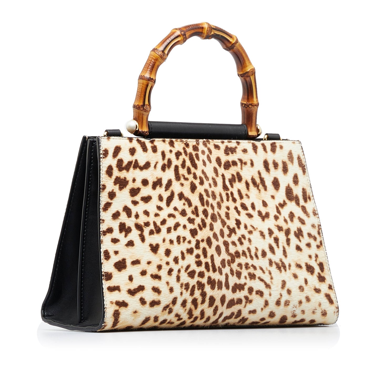 Luxury Gucci Small Bamboo Nymphaea Pony Hair Satchel