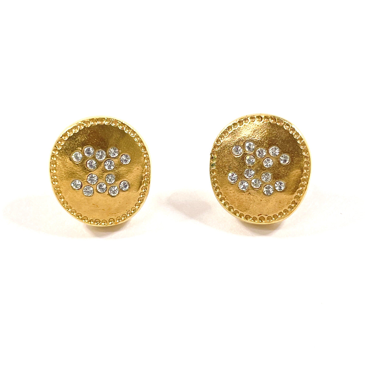 Chanel Coco Mark Earrings Metal Rhinestone
