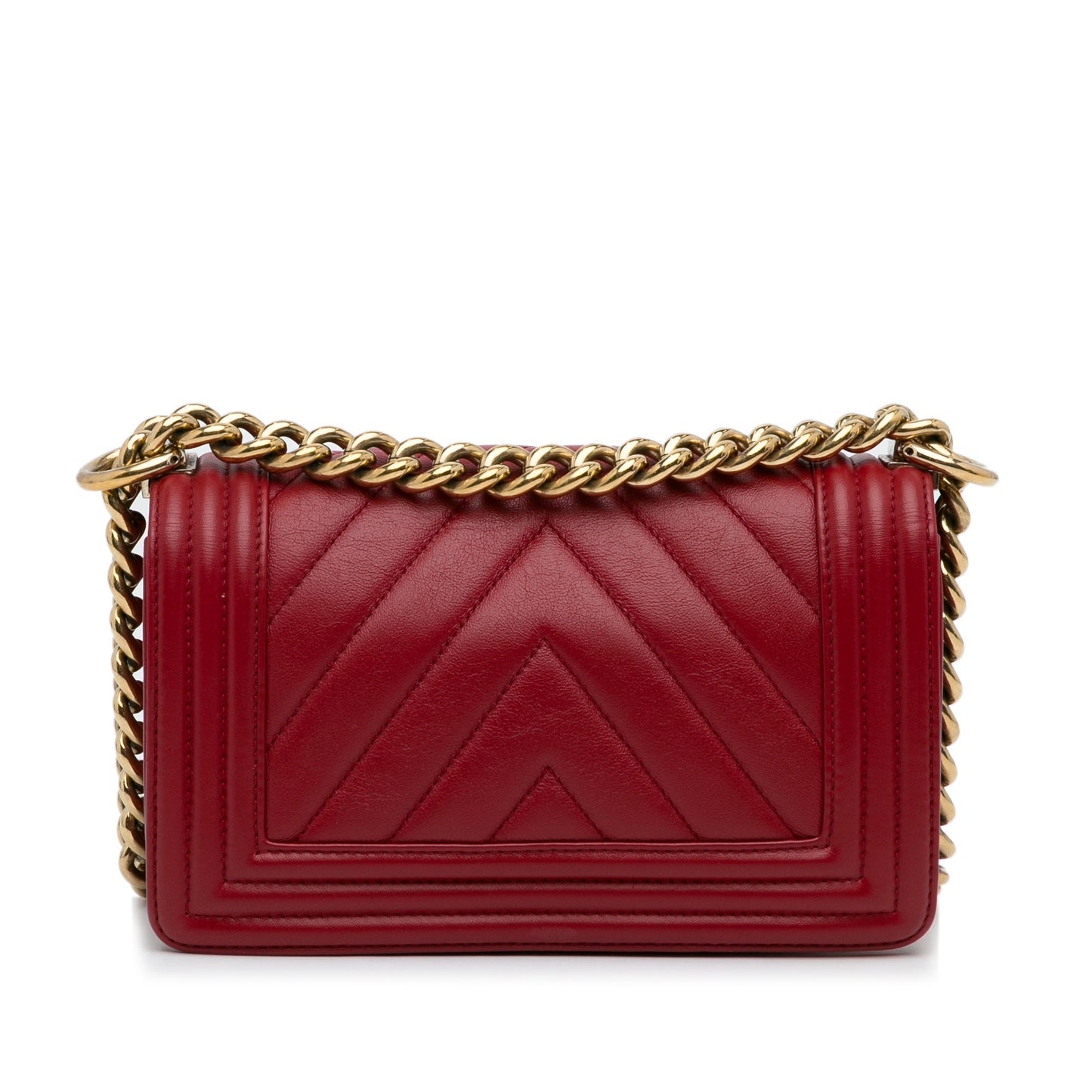 Luxury Chanel Boy Flap Medium Red Chevron Lambskin Gold