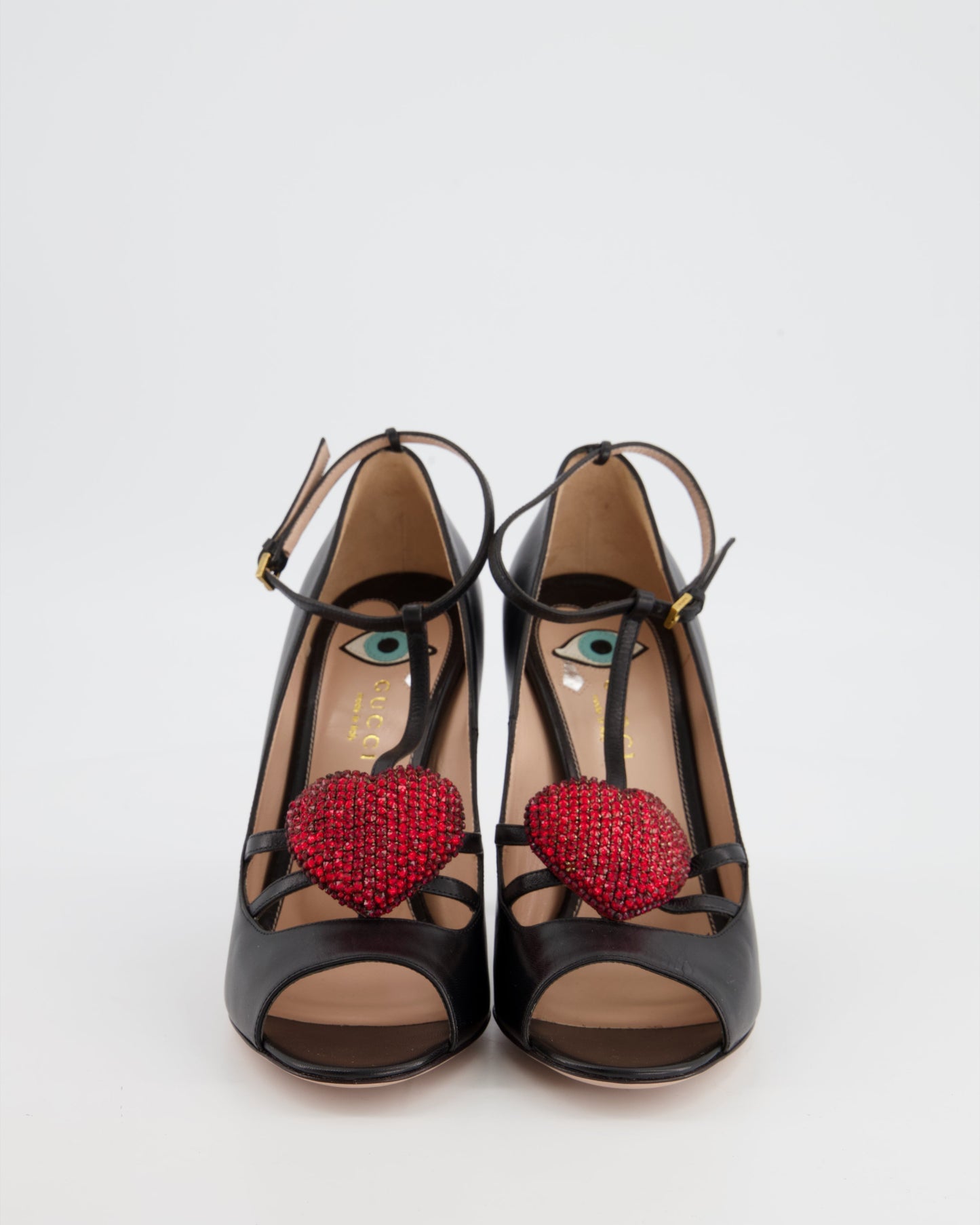Luxury Gucci Trending 2025 Black Leather Heels With Heart Detail Size 37.5