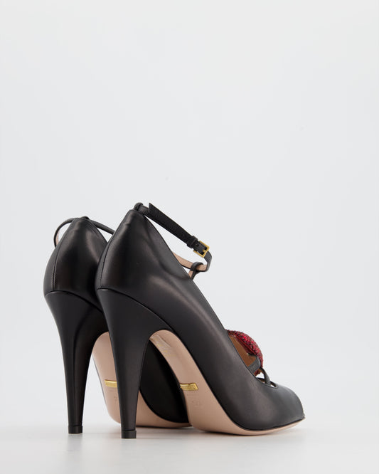 Luxury Gucci Trending 2025 Black Leather Heels With Heart Detail Size 37.5