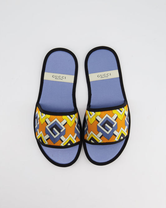 Luxury Gucci Trending 2025 Blue and Orange Travel Silk Set Neck Pillow and Slippers size M