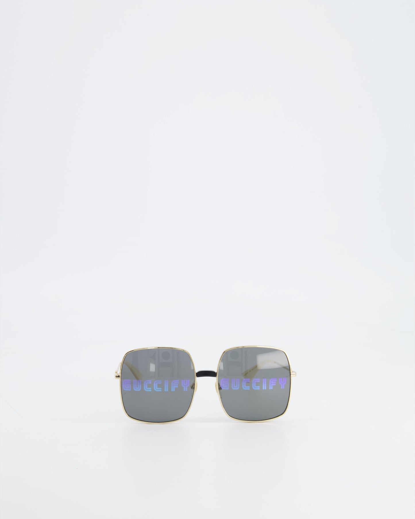 Luxury Gucci Rectangular Metal Frame Sunglasses with Guccify Print