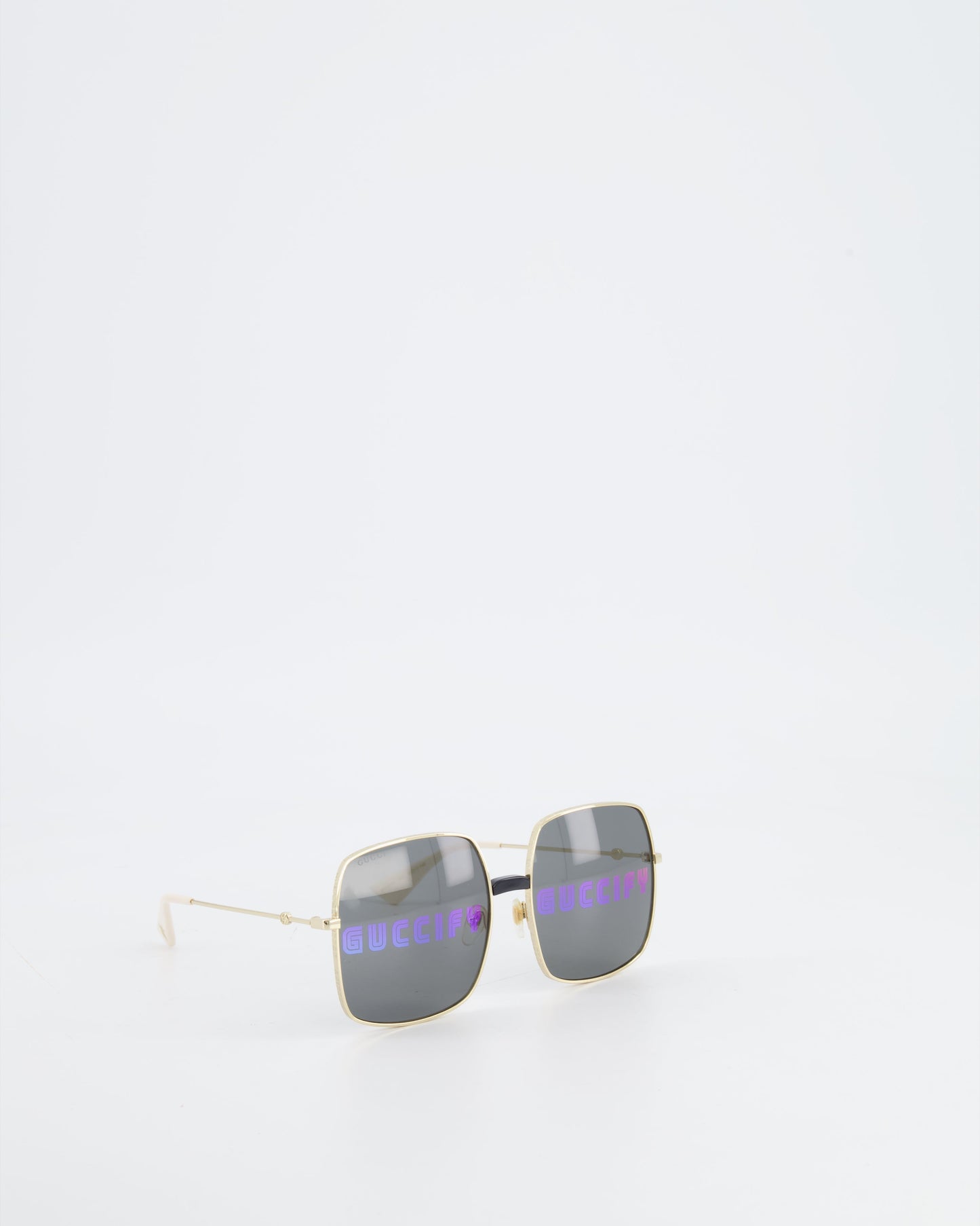 Luxury Gucci Rectangular Metal Frame Sunglasses with Guccify Print