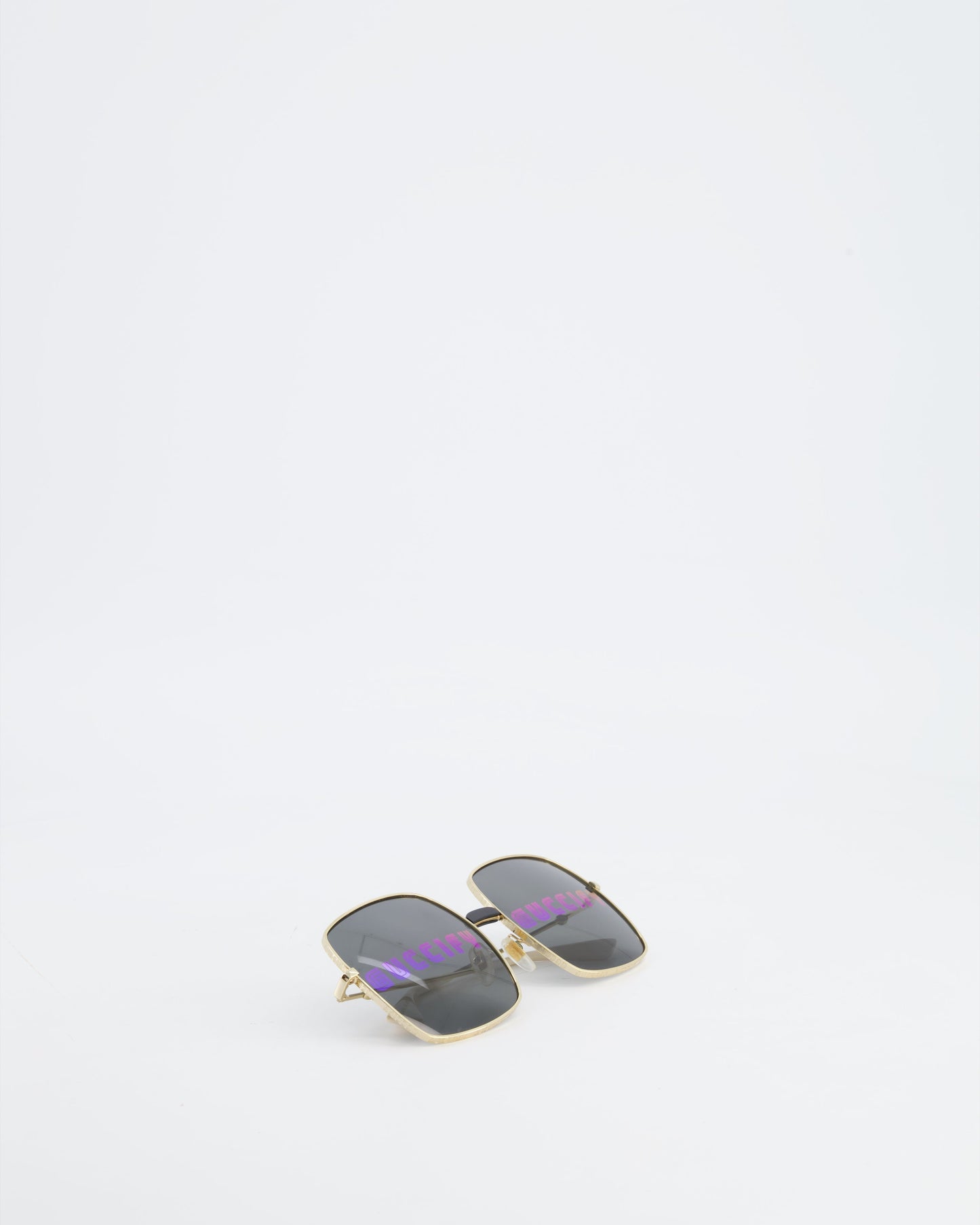 Luxury Gucci Rectangular Metal Frame Sunglasses with Guccify Print