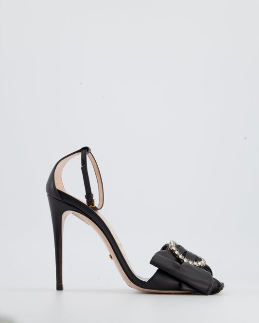 Luxury Gucci Trending 2025 Black Leather Heels With Bow Crystal Detailing Size EU 38
