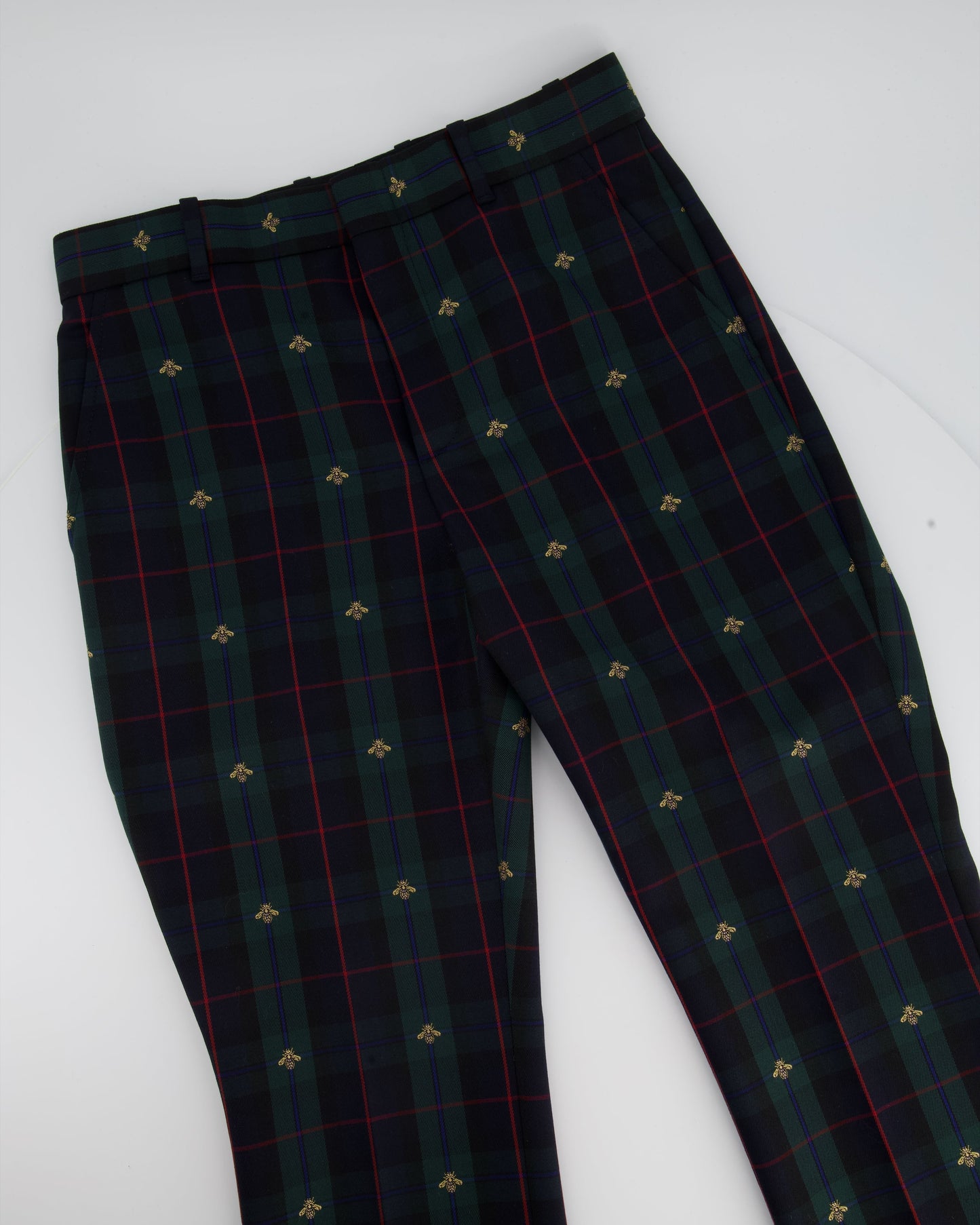 Luxury Gucci Green Check Tailored Flared Trousers Size IT 38 (UK 6)