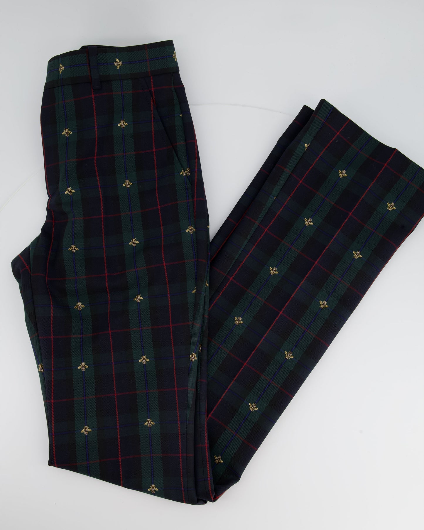 Luxury Gucci Green Check Tailored Flared Trousers Size IT 38 (UK 6)