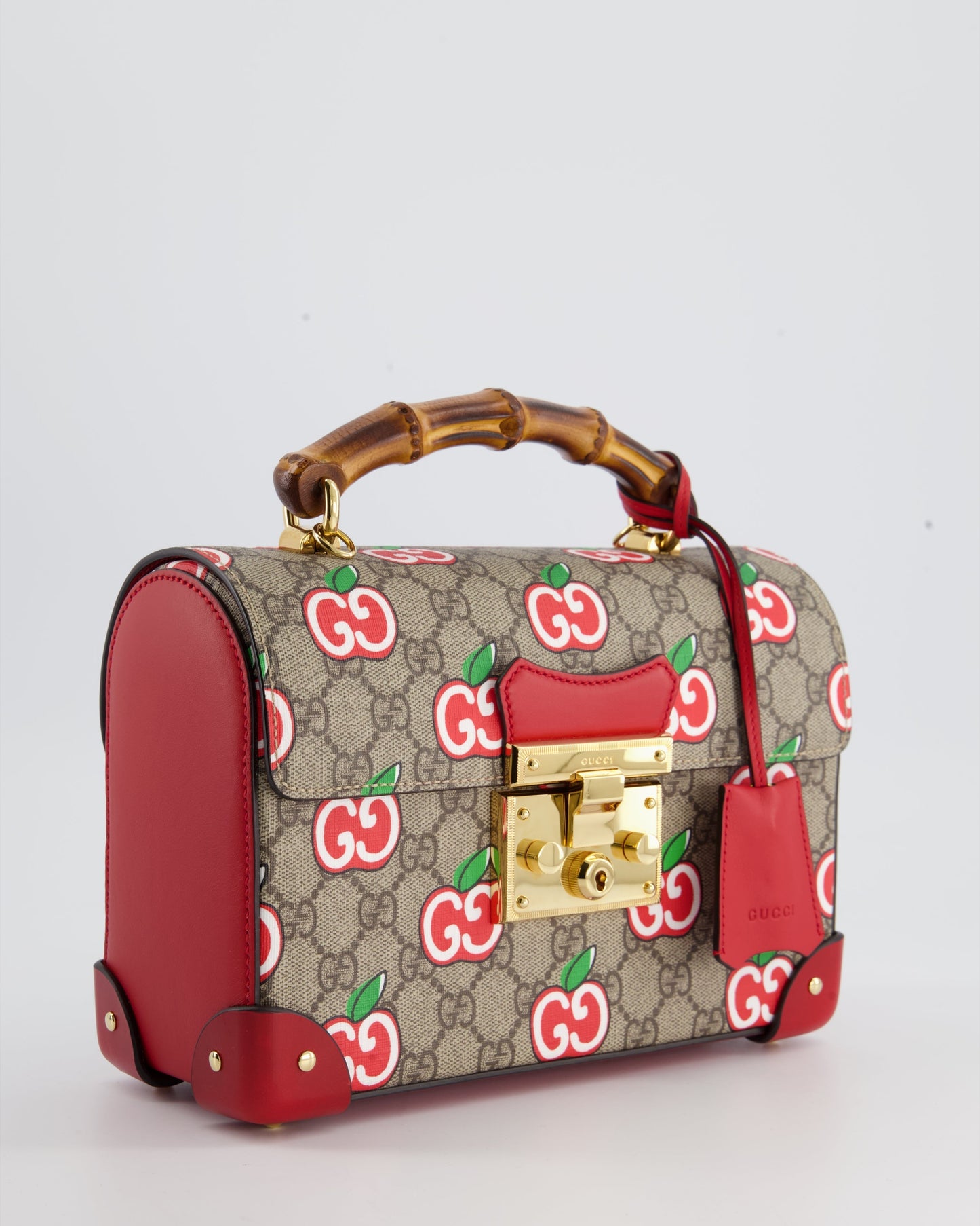 Luxury Gucci GG Supreme Padlock Apple Monogram Shoulder Bag with Bamboo Handle and Gold Hardware
