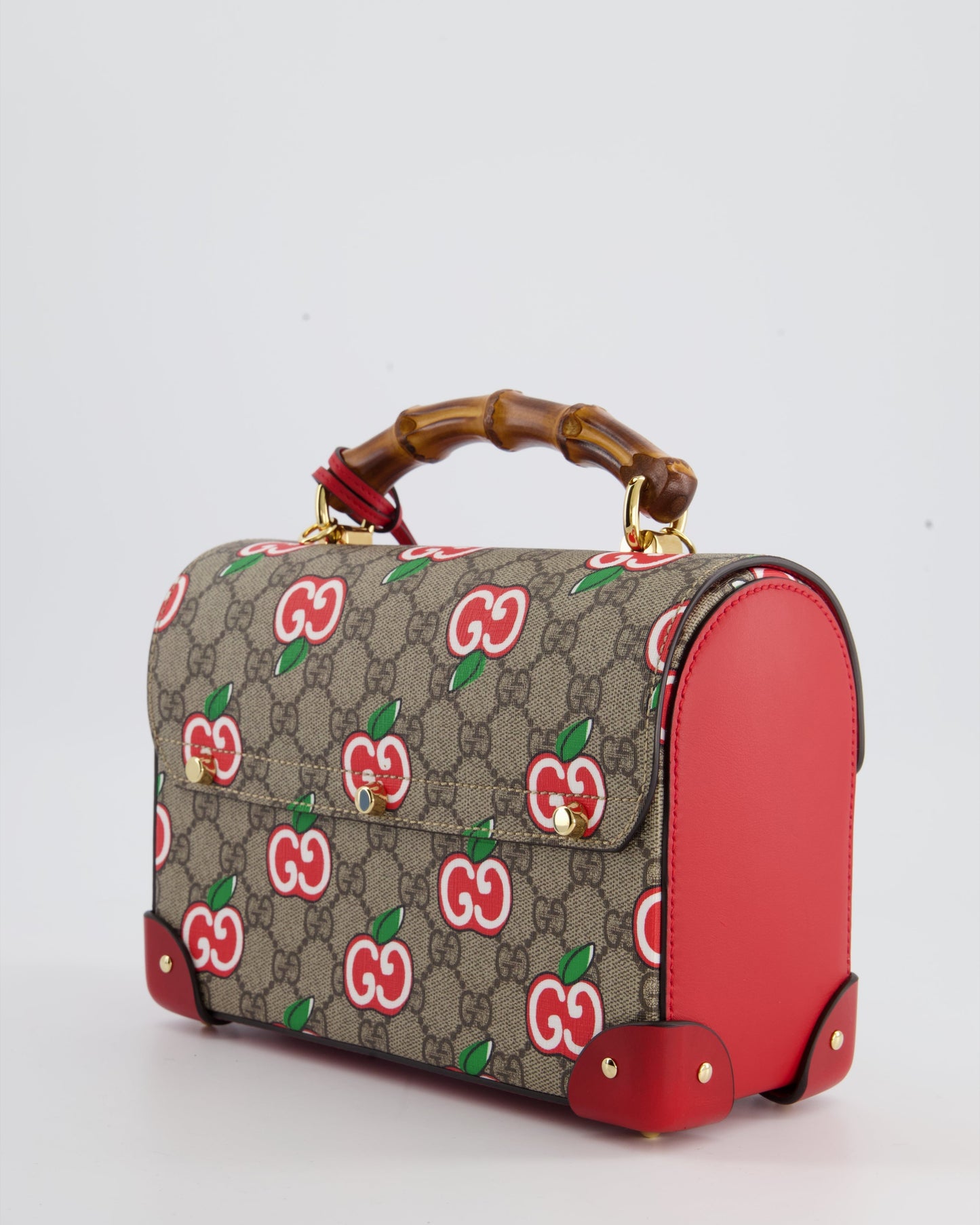Luxury Gucci GG Supreme Padlock Apple Monogram Shoulder Bag with Bamboo Handle and Gold Hardware