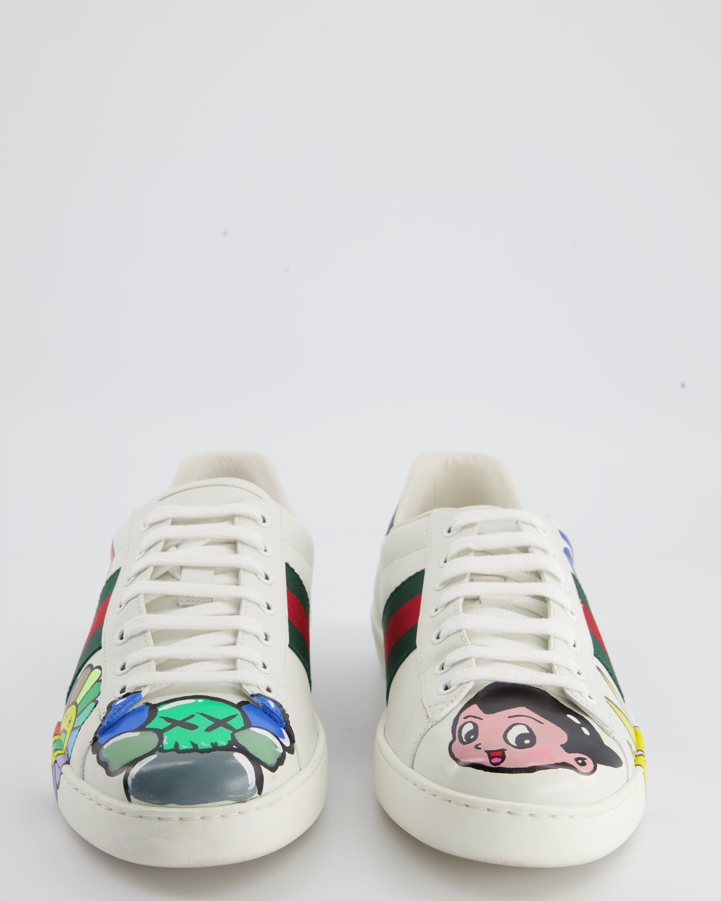 Luxury Gucci White Ace Custom Painted Leather Trainers Mens Size EU 43