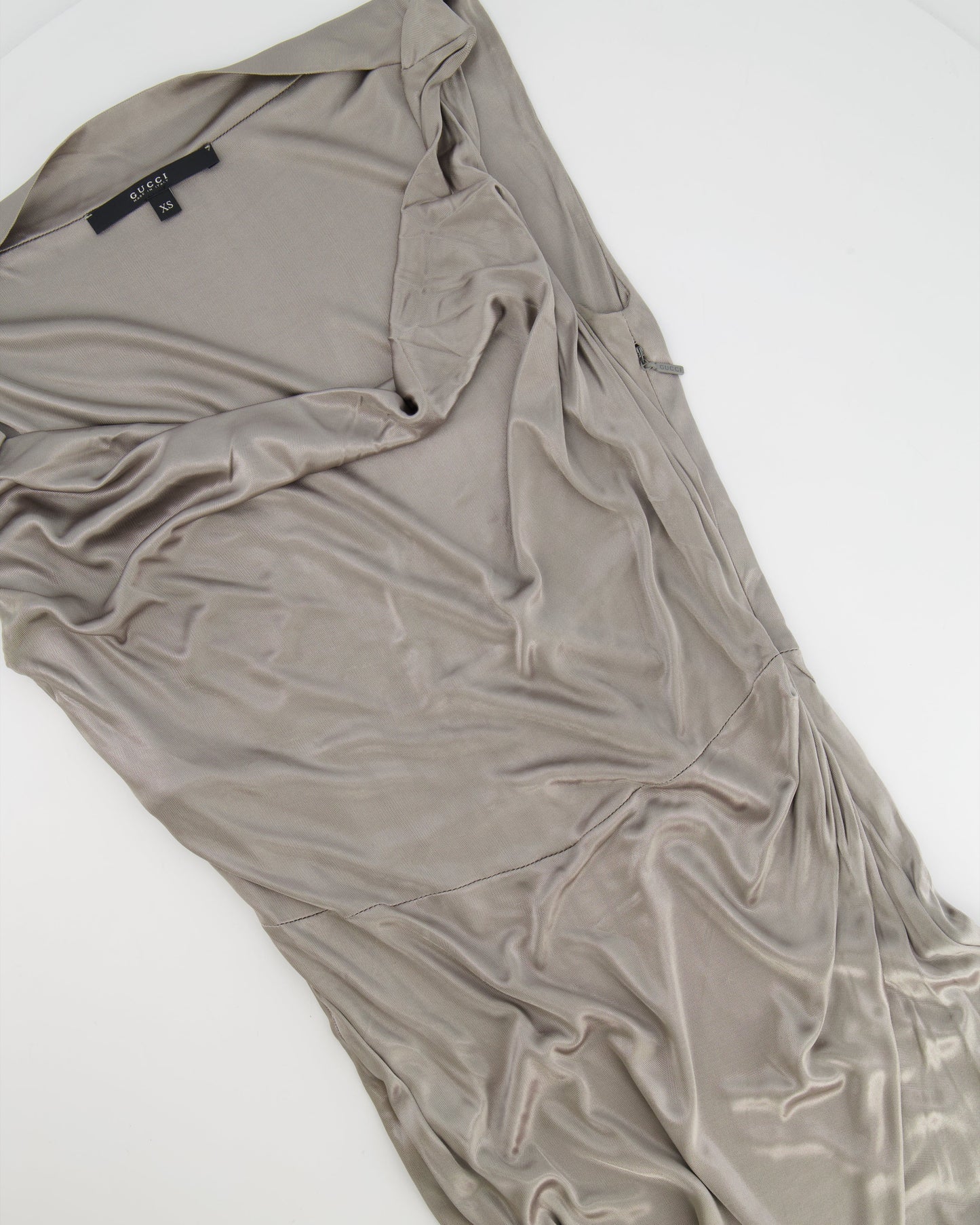 Luxury Gucci Grey Satin Midi Dress Size XS (UK 4)