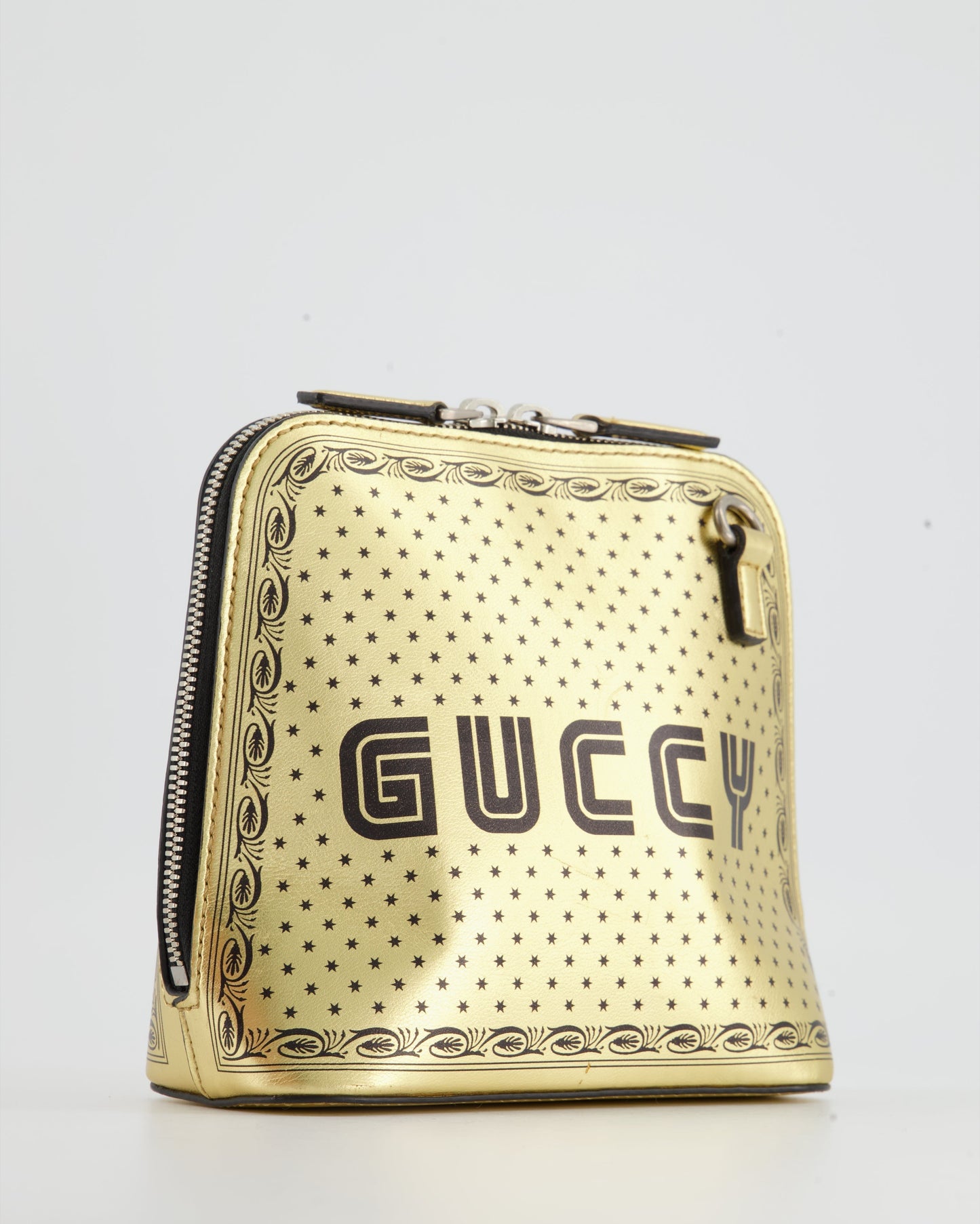 Luxury Gucci Gold and Black Leather Guccy Mini Dome Sega Bag