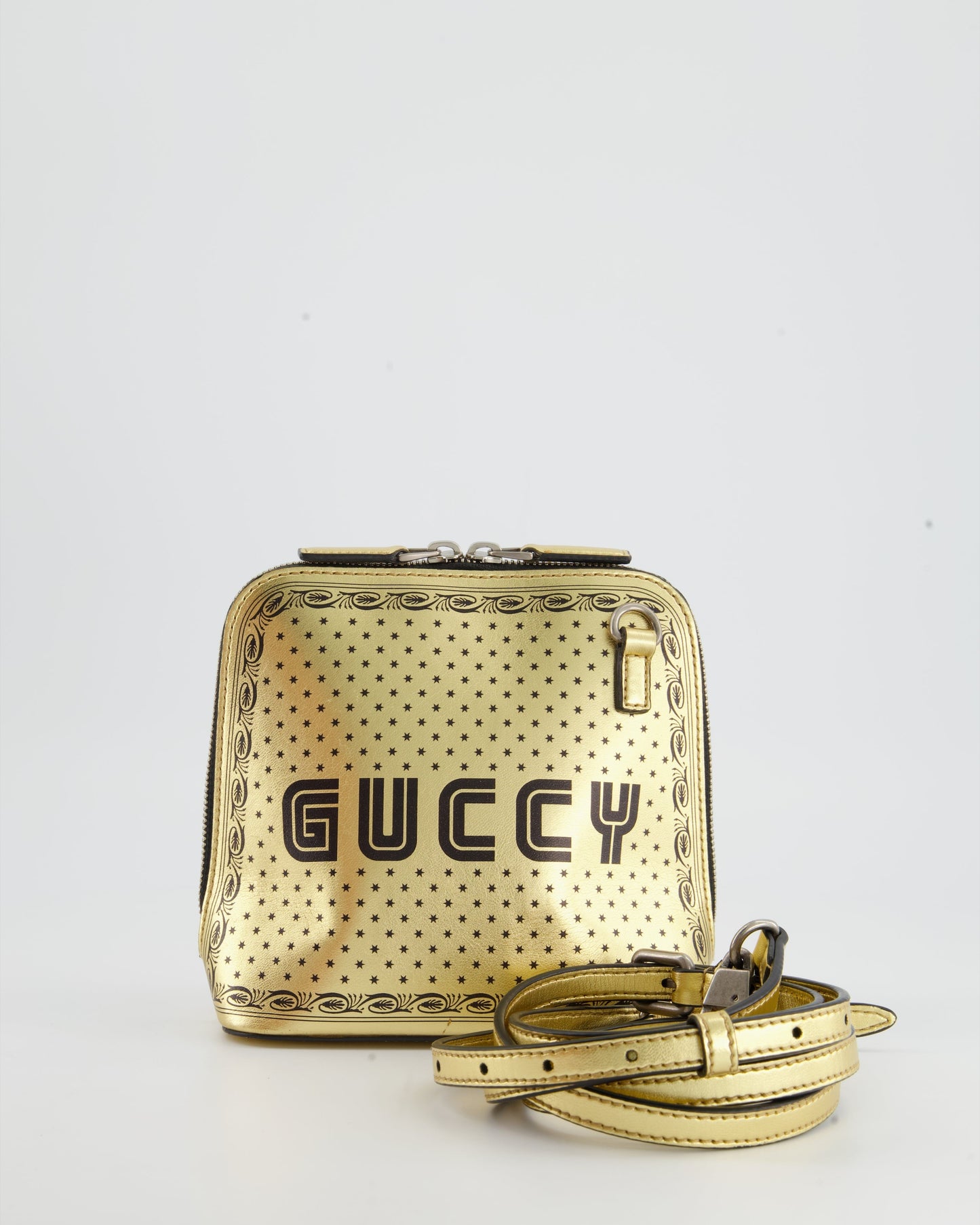 Luxury Gucci Gold and Black Leather Guccy Mini Dome Sega Bag