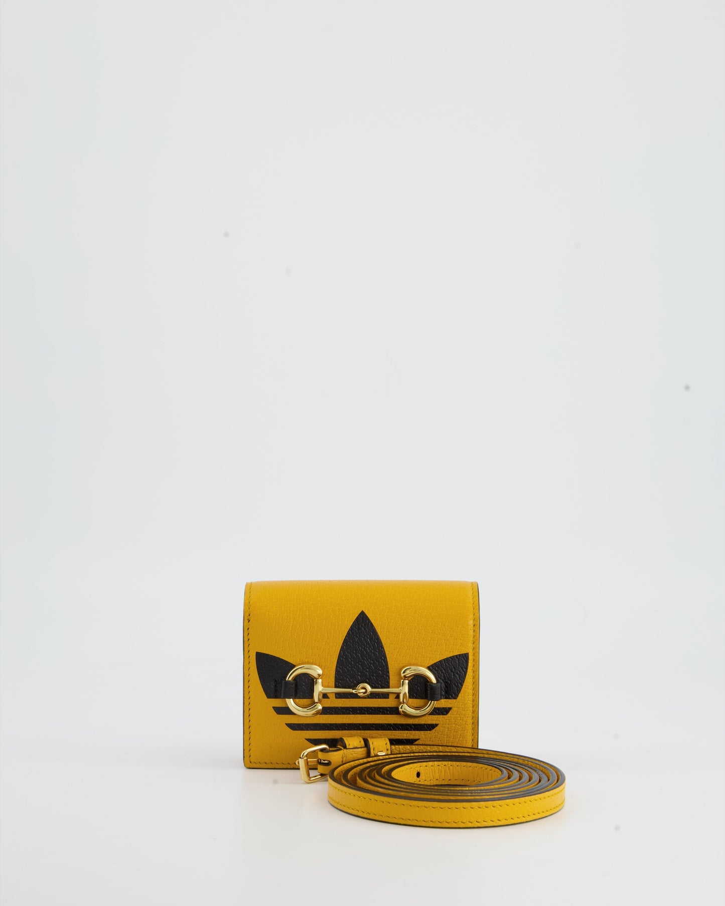 Luxury Gucci X Adidas Yellow and Black Ultra Mini Cross-Body Bag with Gold Horsebit Detail