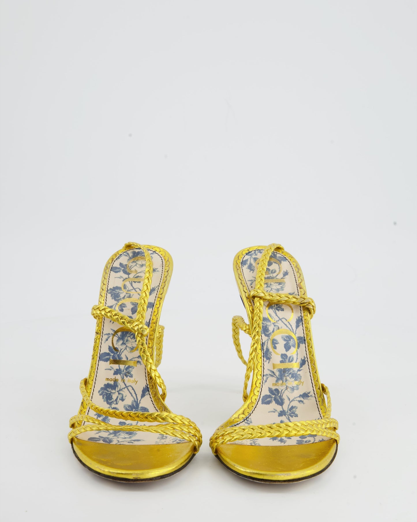 Luxury Gucci Metallic Gold Rope Sandals with Floral Detailing EU 37.5