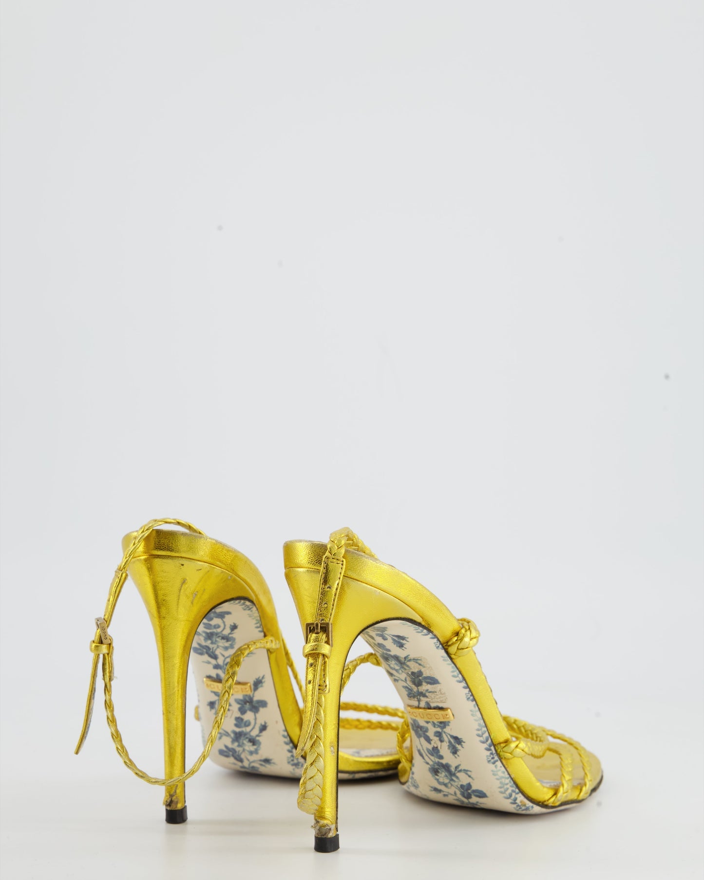 Luxury Gucci Metallic Gold Rope Sandals with Floral Detailing EU 37.5