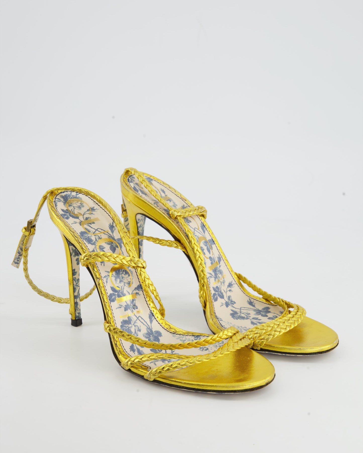 Luxury Gucci Metallic Gold Rope Sandals with Floral Detailing EU 37.5
