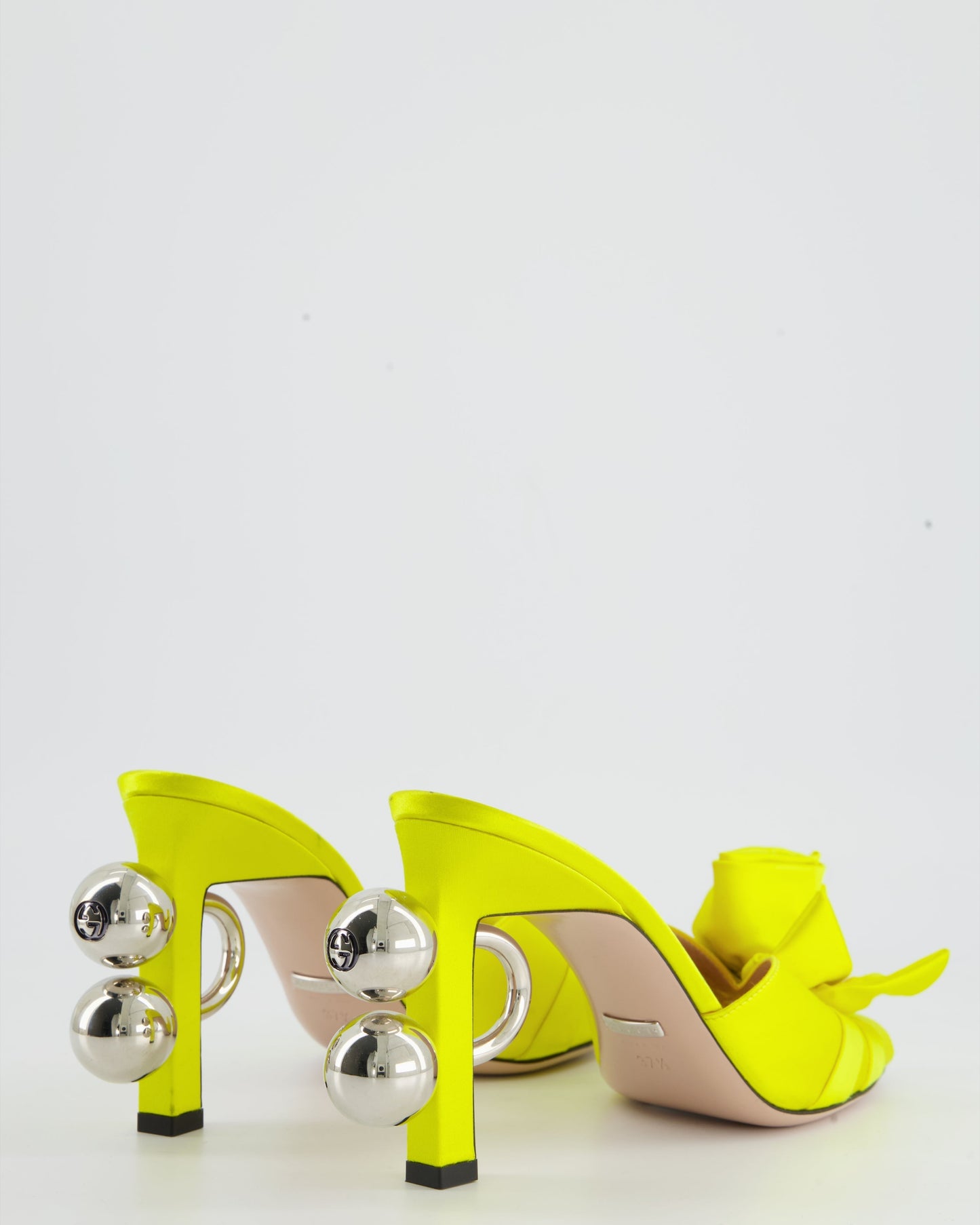 Luxury Gucci Neon Yellow Satin Rose Mules with GG Detailing Size EU 37.5