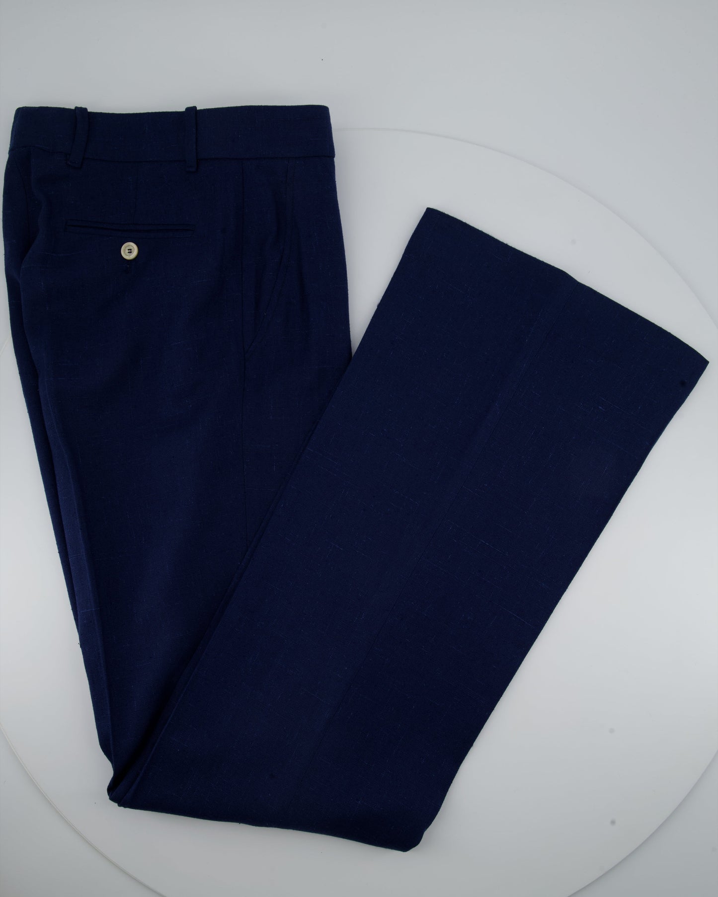 Luxury Gucci Navy Blue Linen Tailored Suit Trousers IT 40 (UK 8)