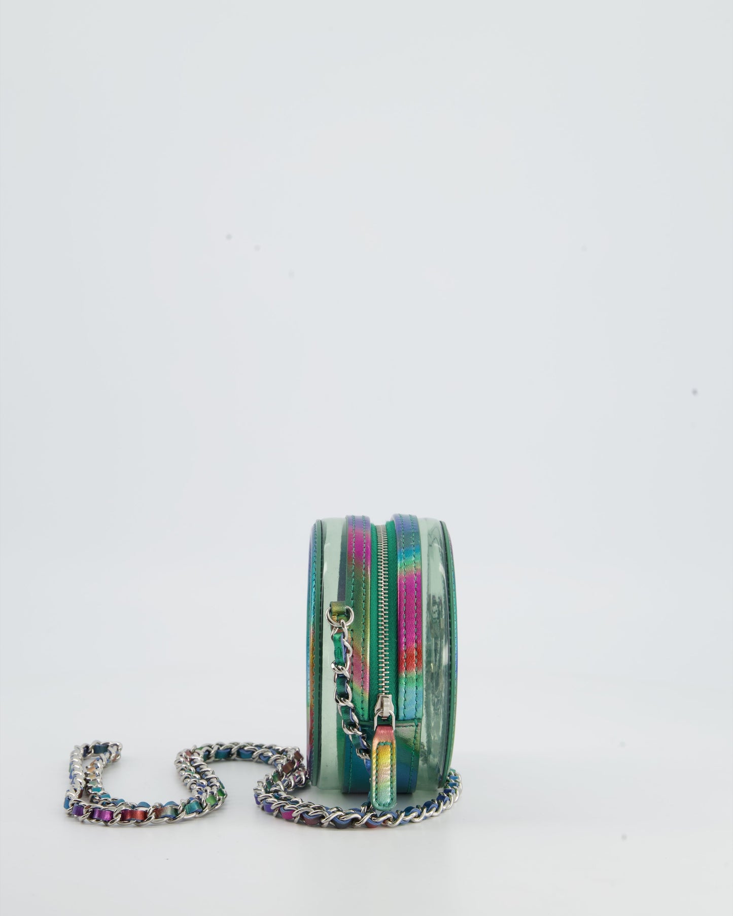 Chanel Rainbow Green Filigree PVC CC Mini Round Crossbody Bag with Silver Hardware